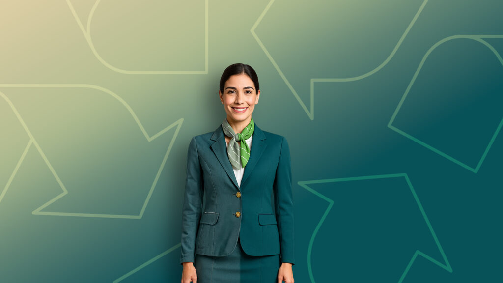 Sustainable uniforms being reused through SKYPRO’s circular program. Uniforms Reuse.